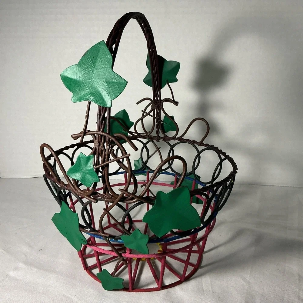 Vintage Multi-color Free Standing Farmhouse Egg, Garden Or Indoor Basket
